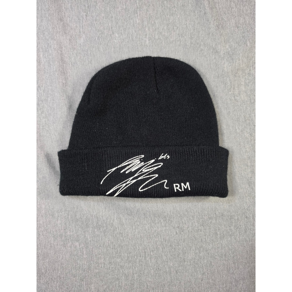 BTS RM Signature Beanie Black K-Pop Rap Monster Cuffed Knit Hat ARMY Merch